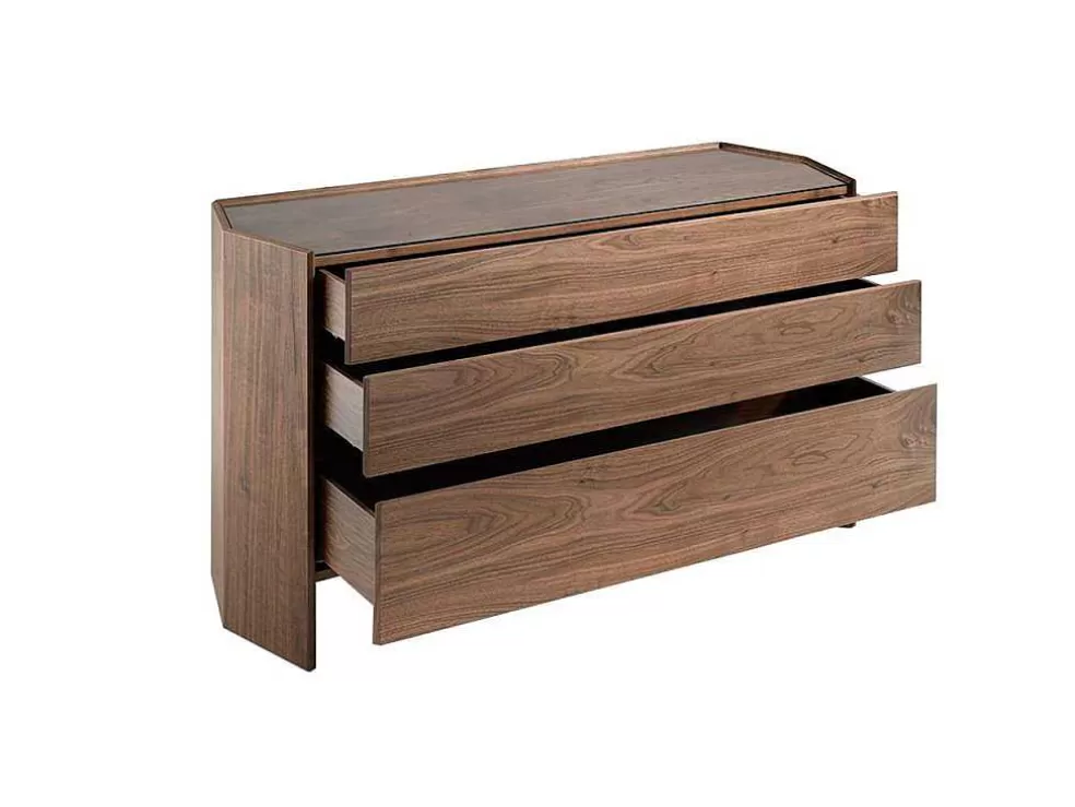Angel Cerda Cómoda Com Forma Hexagonal Feita De Mdf Folheado A Nogueira Com Tres Gavetas Frontais 7073* Cómoda
