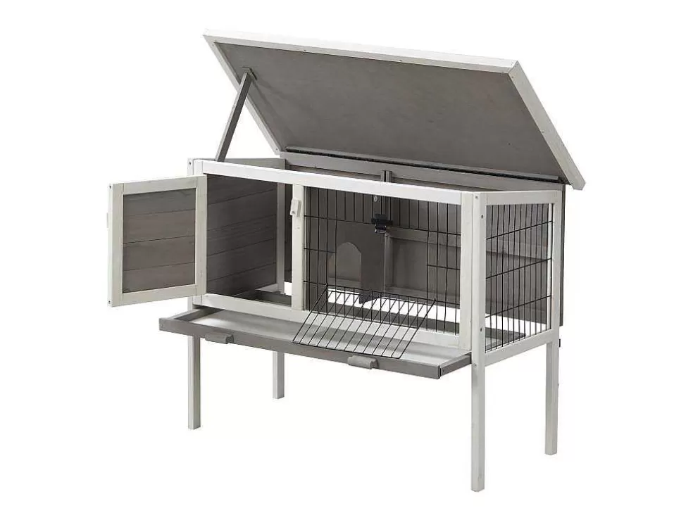 Vente-unique Coelheira De Madeira Para Coelhos E Roedores C91 X L45 X A70 Cm Branco E Cinza - Lapius* Acessórios Para Animais De Estimação