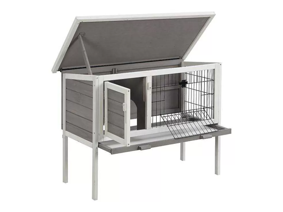 Vente-unique Coelheira De Madeira Para Coelhos E Roedores C91 X L45 X A70 Cm Branco E Cinza - Lapius* Acessórios Para Animais De Estimação