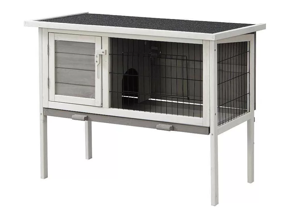 Vente-unique Coelheira De Madeira Para Coelhos E Roedores C91 X L45 X A70 Cm Branco E Cinza - Lapius* Acessórios Para Animais De Estimação
