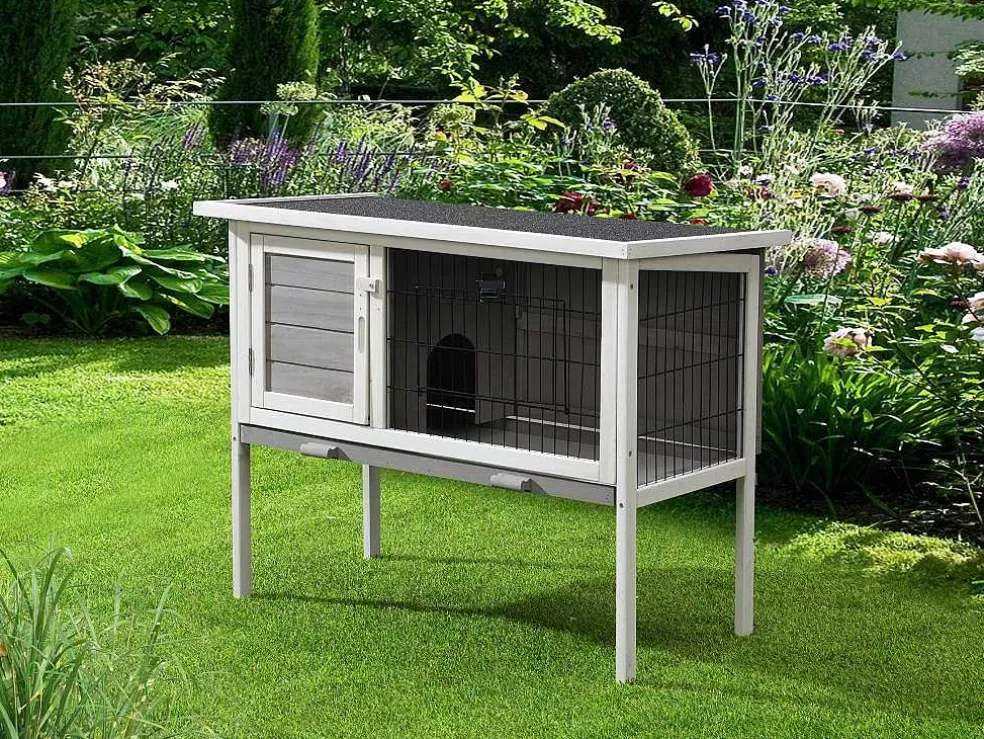 Vente-unique Coelheira De Madeira Para Coelhos E Roedores C91 X L45 X A70 Cm Branco E Cinza - Lapius* Acessórios Para Animais De Estimação
