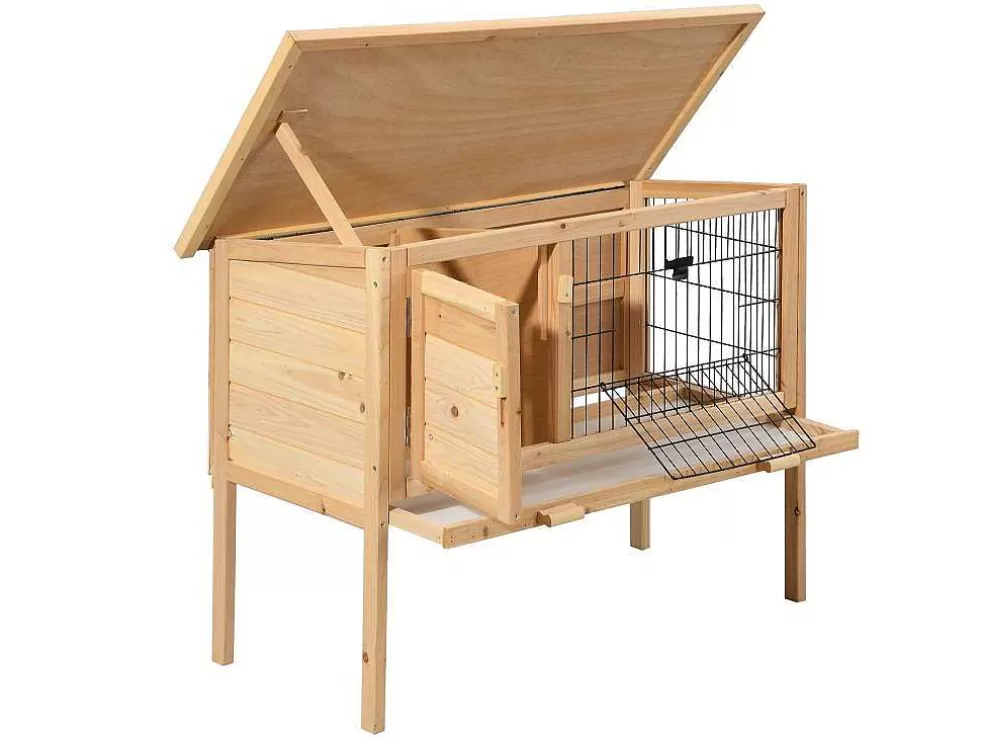 Vente-unique Coelheira Em Madeira Com Pés Para Coelhos E Roedores C. 91 X L. 45 X A. 70 Cm Natural - Lapius* Acessórios Para Animais De Estimação