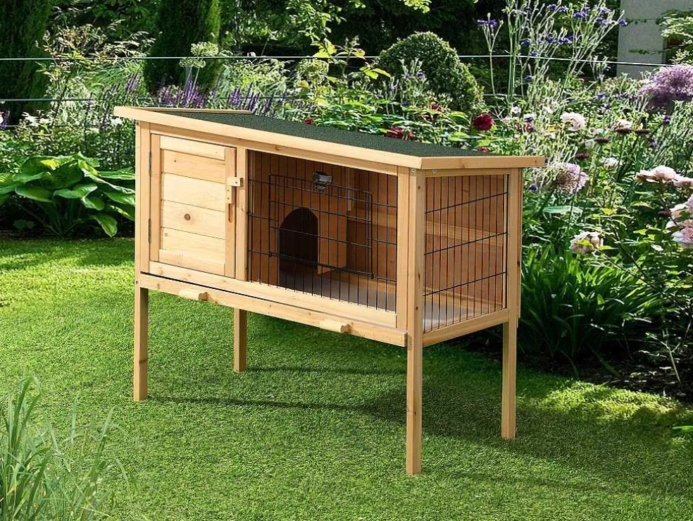 Vente-unique Coelheira Em Madeira Com Pés Para Coelhos E Roedores C. 91 X L. 45 X A. 70 Cm Natural - Lapius* Acessórios Para Animais De Estimação