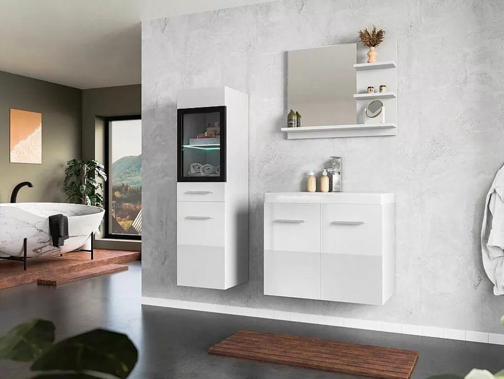 Vente-unique Coluna De Casa De Banho Branco Com Leds C30 X L30 X A109 Cm - Laurine* Coluna De Casa De Banho