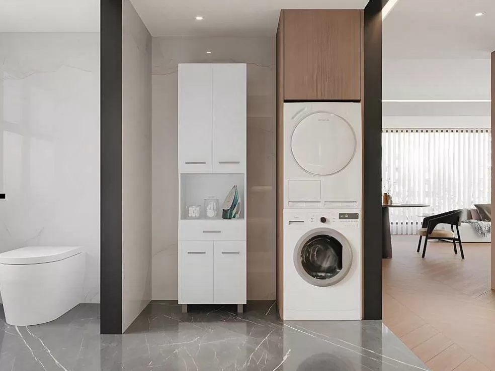 Vente-unique Coluna De Casa De Banho Com Pe 180 Cm Branco - Minela* Coluna De Casa De Banho
