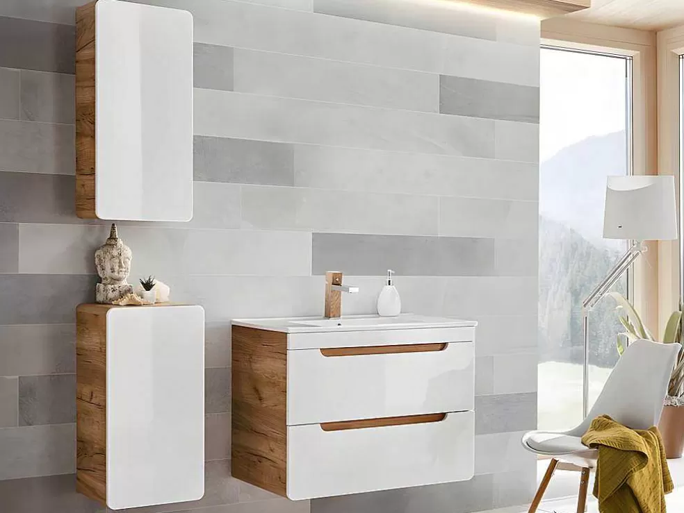 Vente-unique Coluna De Casa De Banho Cor Natural E Branca C35 X L22 X A75 Cm - Aruba* Coluna De Casa De Banho