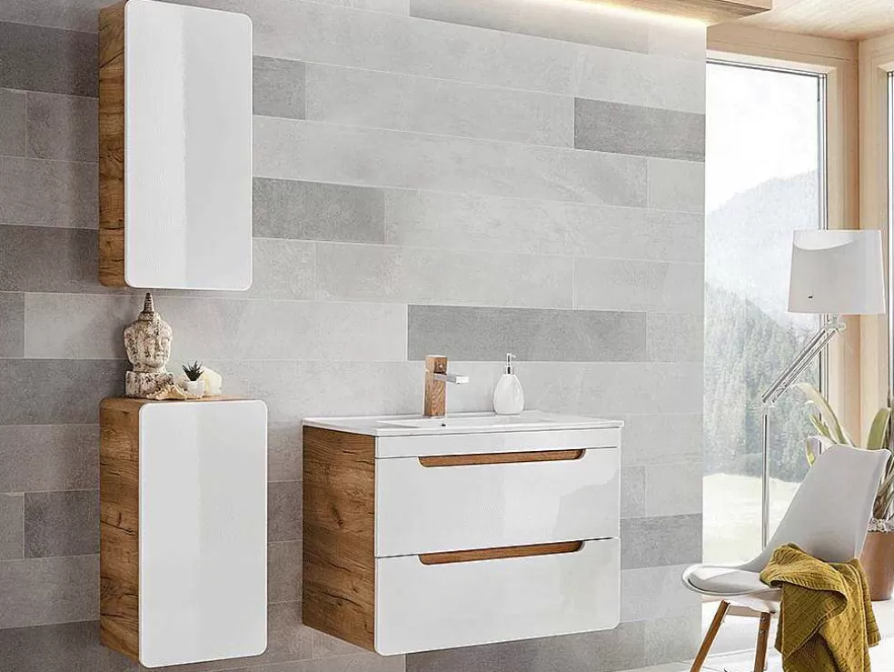 Vente-unique Coluna De Casa De Banho Cor Natural E Branca C35 X L22 X A75 Cm - Aruba* Coluna De Casa De Banho