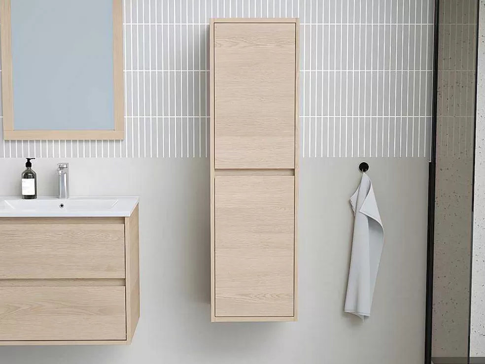 Vente-unique Coluna De Casa De Banho, Folha De Carvalho, C30 X L35 X A120 Cm - Enosea* Coluna De Casa De Banho
