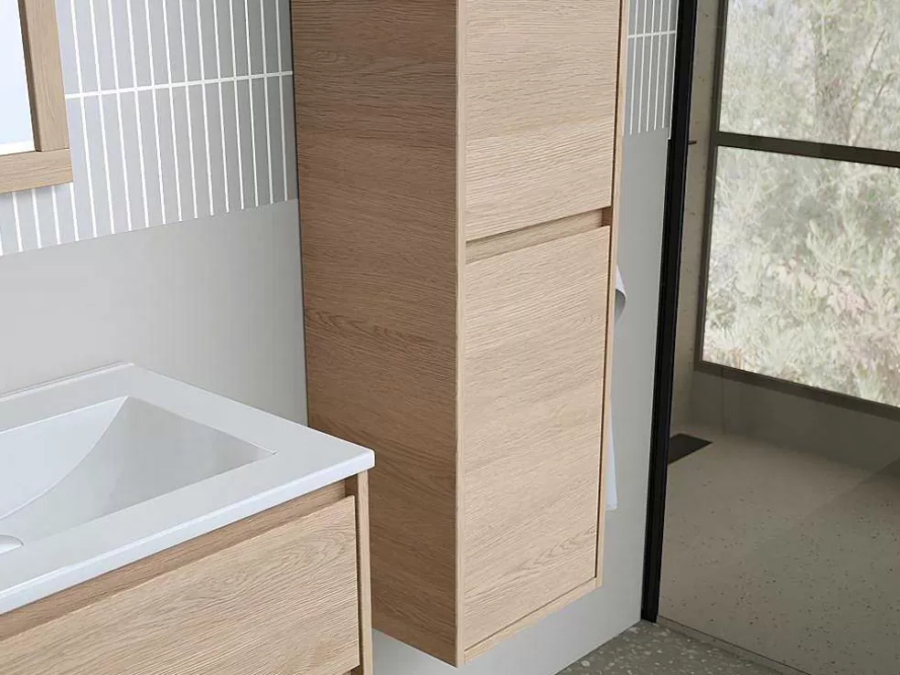 Vente-unique Coluna De Casa De Banho, Folha De Carvalho, C30 X L35 X A120 Cm - Enosea* Coluna De Casa De Banho
