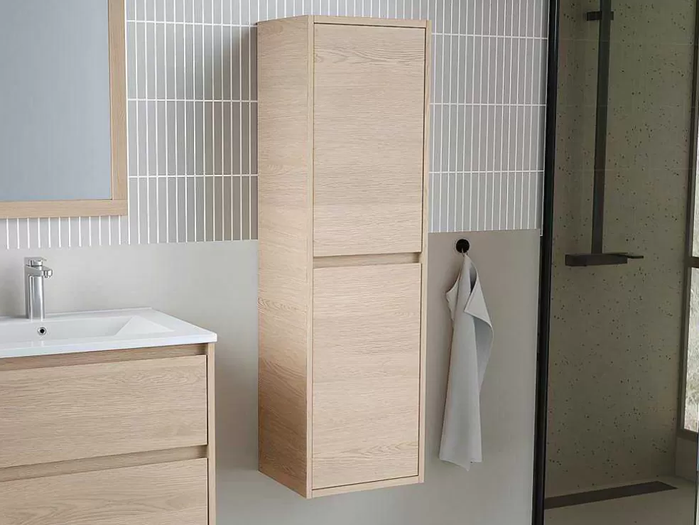 Vente-unique Coluna De Casa De Banho, Folha De Carvalho, C30 X L35 X A120 Cm - Enosea* Coluna De Casa De Banho