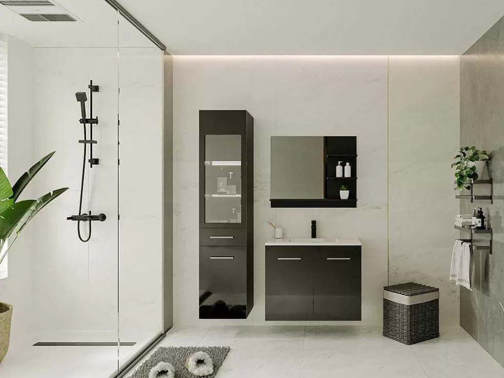 Vente-unique Coluna De Casa De Banho Sem Leds Preto C30 X L30 X A132 Cm - Laurine* Coluna De Casa De Banho