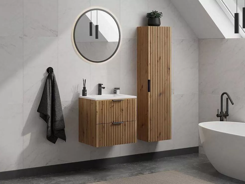 Vente-unique Coluna De Casa De Banho Suspensa Estriada Natural Claro A140 Cm - Zevara* Promoções Casa De Banho & Bem-Estar