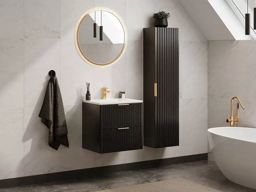 Vente-unique Coluna De Casa De Banho Suspensa Estriada Preto A140 Cm - Zevara* Coluna De Casa De Banho