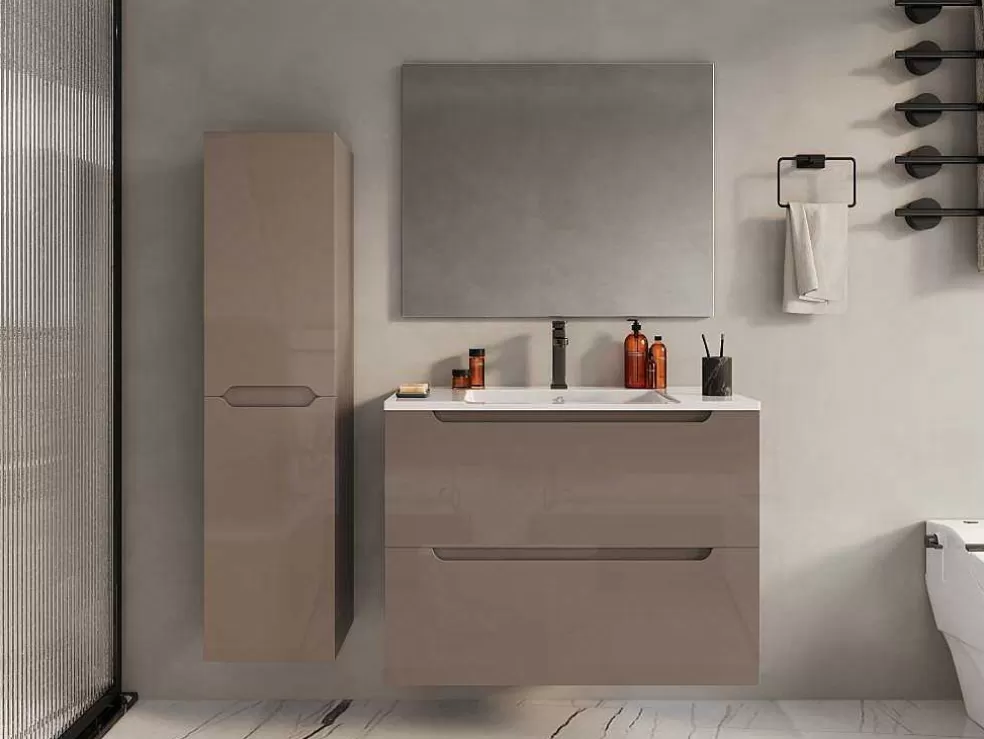 Vente-unique Coluna De Casa De Banho Suspensa Taupe C30 X L30 X 120 Cm - Stefanie* Coluna De Casa De Banho