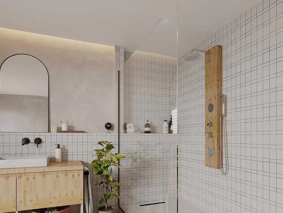 Shower & Design Coluna De Duche De Hidromassagem Em Bambu De 20X140 Cm - Solal* Coluna De Duche
