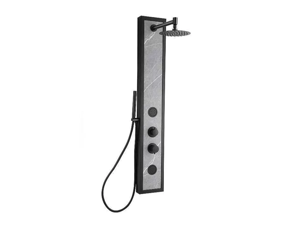 Shower & Design Coluna De Duche De Hidromassagem Preta Com Decoração Pedra A127 X L48,5 Xm - Letiya* Promoções Casa De Banho & Bem-Estar