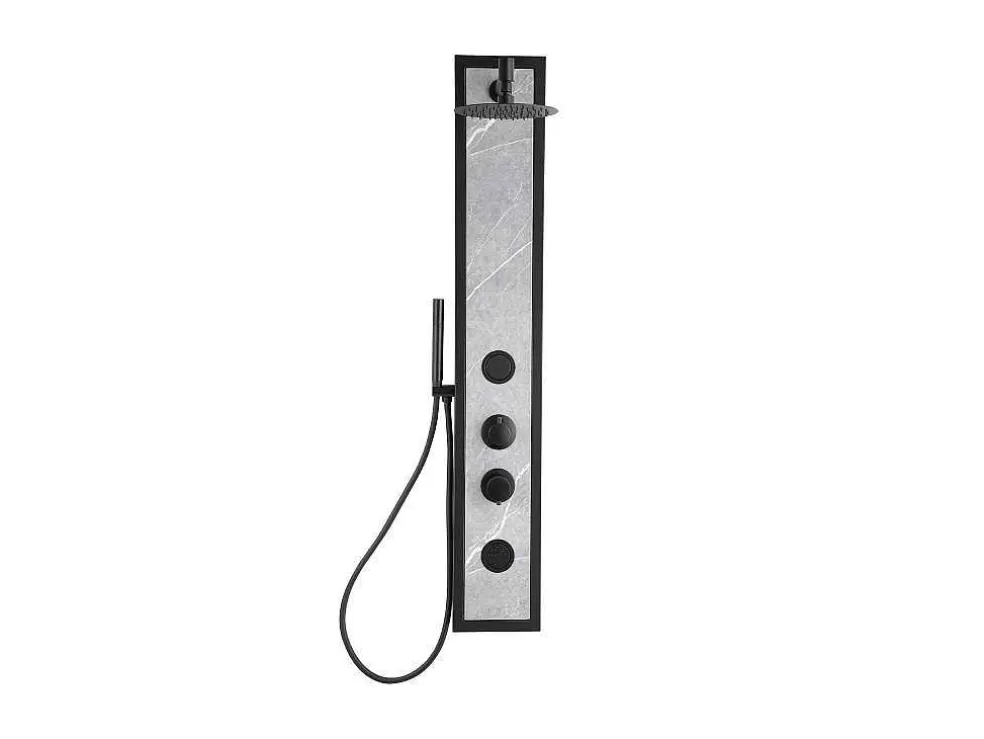 Shower & Design Coluna De Duche De Hidromassagem Preta Com Decoração Pedra A127 X L48,5 Xm - Letiya* Promoções Casa De Banho & Bem-Estar