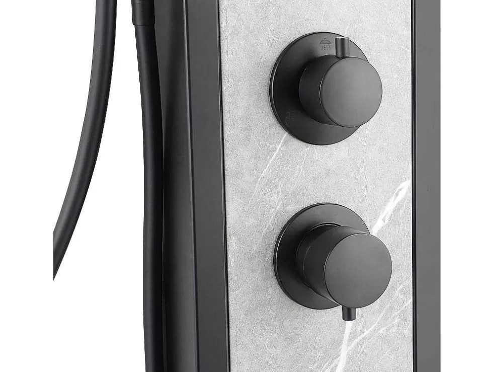 Shower & Design Coluna De Duche De Hidromassagem Preta Com Decoração Pedra A127 X L48,5 Xm - Letiya* Promoções Casa De Banho & Bem-Estar