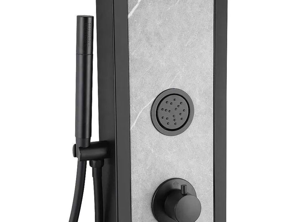 Shower & Design Coluna De Duche De Hidromassagem Preta Com Decoração Pedra A127 X L48,5 Xm - Letiya* Promoções Casa De Banho & Bem-Estar