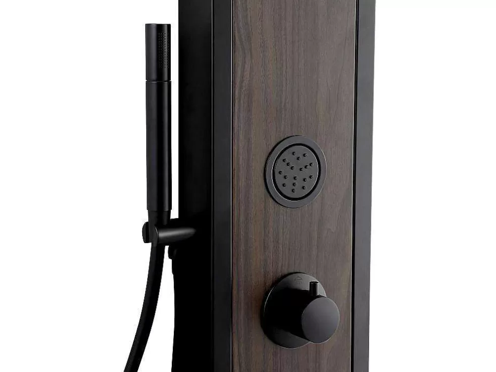 Shower & Design Coluna De Duche De Hidromassagem Preto Com Decoração Madeira A127 X L48,5 Cm - Ubala* Coluna De Duche