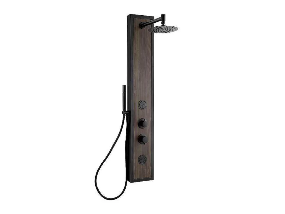 Shower & Design Coluna De Duche De Hidromassagem Preto Com Decoração Madeira A127 X L48,5 Cm - Ubala* Coluna De Duche