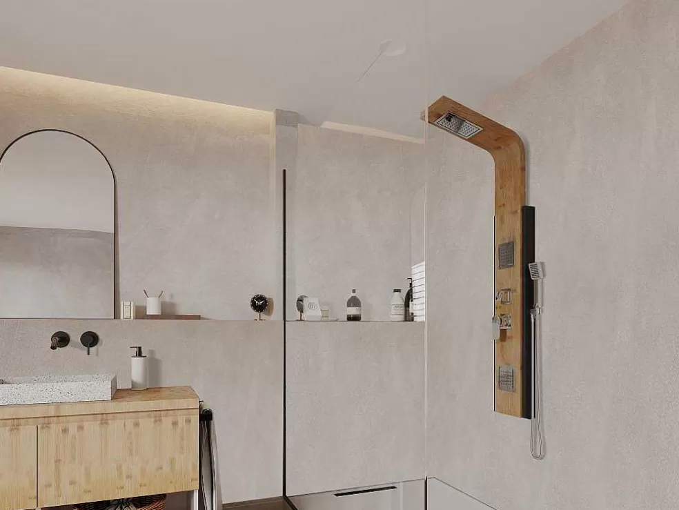 Shower & Design Coluna De Duche Hidromassagem Chuva Tropical E Painel Em Bambu Dimensoes 22*145 Cm - Dalima* Coluna De Duche