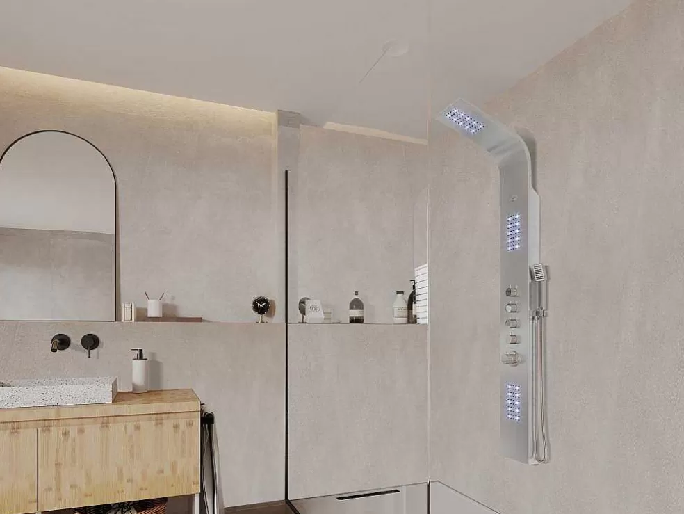Shower & Design Coluna De Duche Hidromassagem Termostatica Com Leds Felicita - 20 X 165 Cm - Prateada* Coluna De Duche