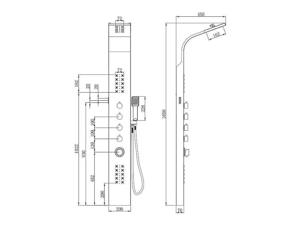 Shower & Design Coluna De Duche Hidromassagem Termostatico Com Leds Felicita - 20 X 165 Cm - Preto* Coluna De Duche