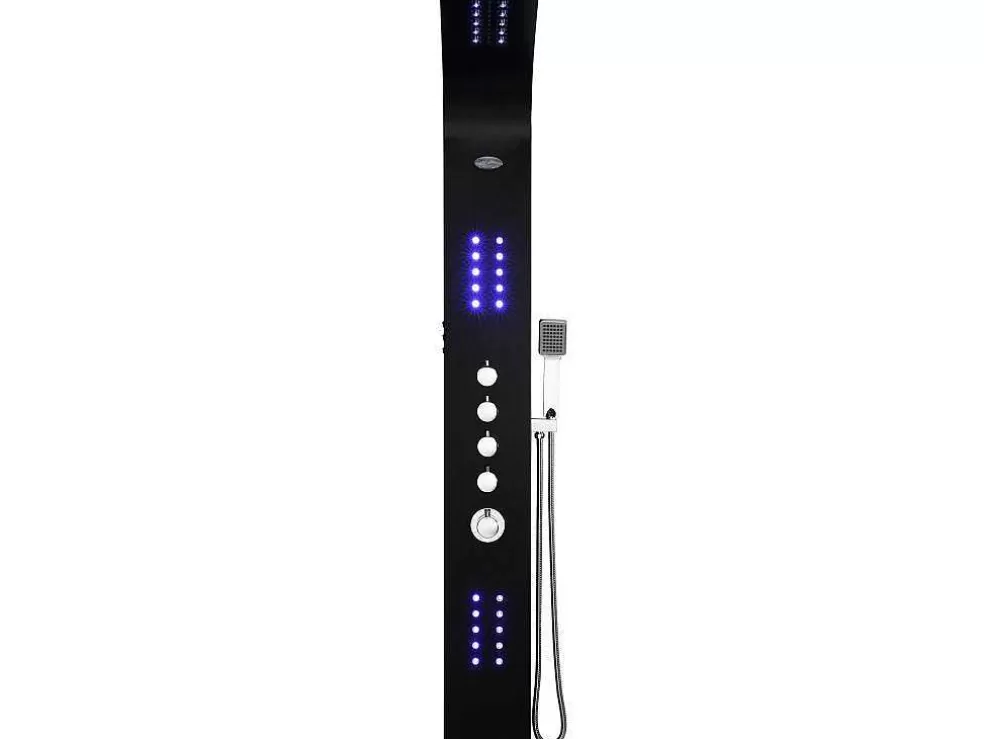 Shower & Design Coluna De Duche Hidromassagem Termostatico Com Leds Felicita - 20 X 165 Cm - Preto* Coluna De Duche