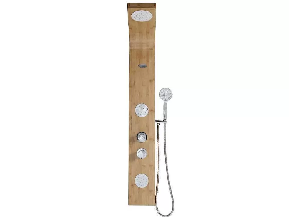 Shower & Design Coluna De Duche Hidromassagem Tissia, Chuva Tropical E Painel Em Bambu - 20*140 Cm* Coluna De Duche