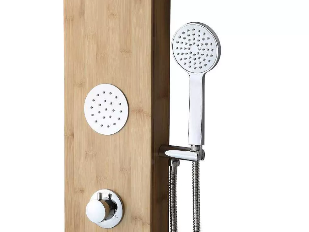 Shower & Design Coluna De Duche Hidromassagem Tissia, Chuva Tropical E Painel Em Bambu - 20*140 Cm* Coluna De Duche