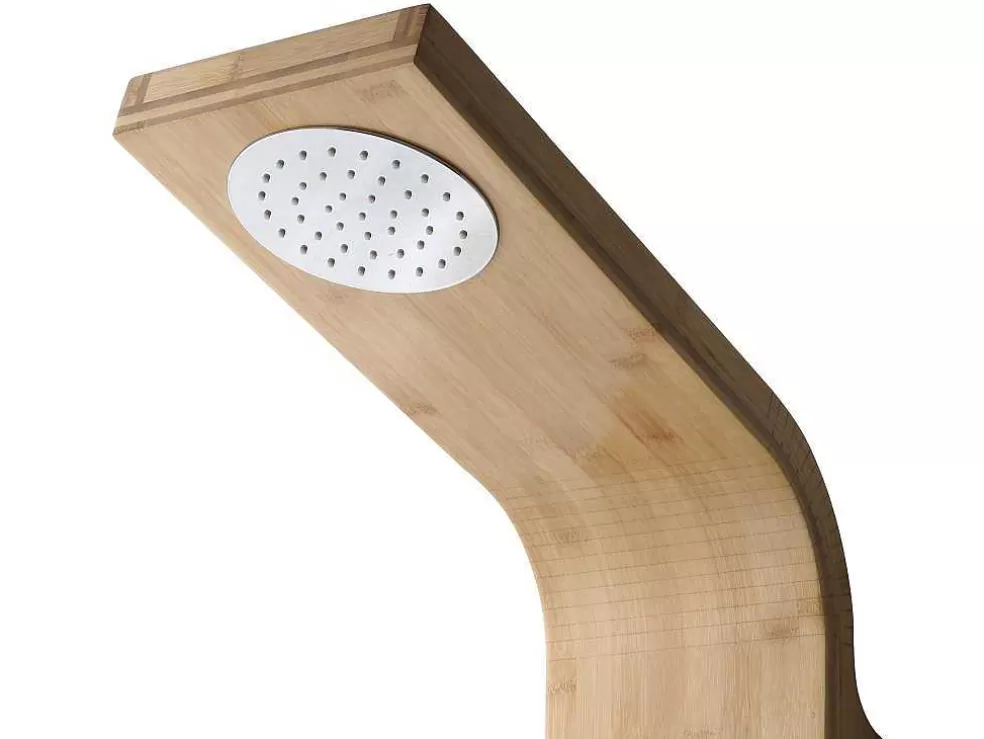 Shower & Design Coluna De Duche Hidromassagem Tissia, Chuva Tropical E Painel Em Bambu - 20*140 Cm* Coluna De Duche