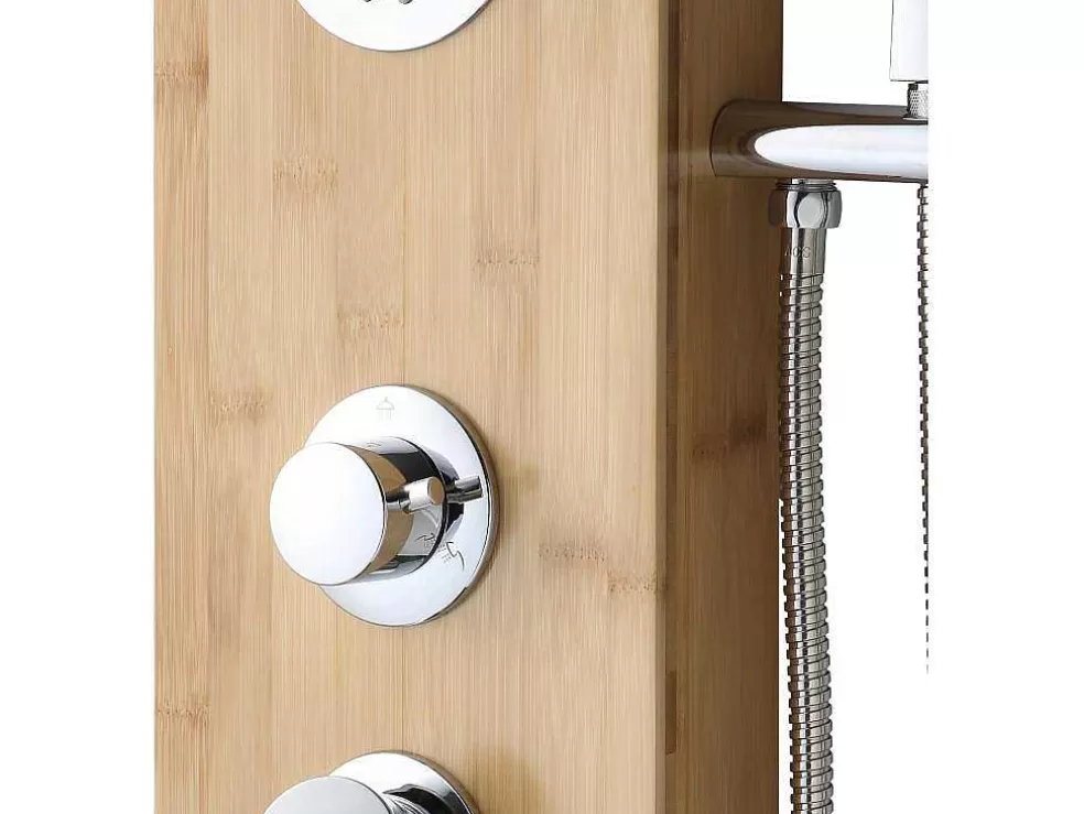 Shower & Design Coluna De Duche Hidromassagem Tissia, Chuva Tropical E Painel Em Bambu - 20*140 Cm* Coluna De Duche