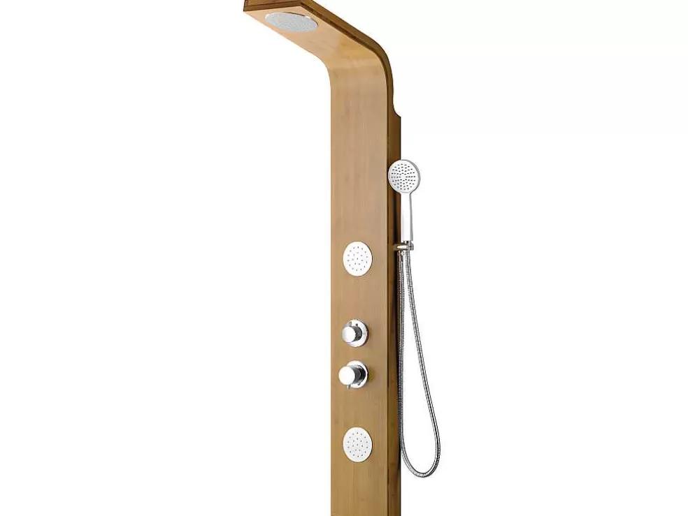 Shower & Design Coluna De Duche Hidromassagem Tissia, Chuva Tropical E Painel Em Bambu - 20*140 Cm* Coluna De Duche