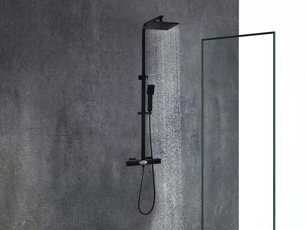 Shower & Design Coluna De Duche Termostatica Em Aco Inoxidavel Preto Mate - 125Cm - Peneda* Coluna De Duche