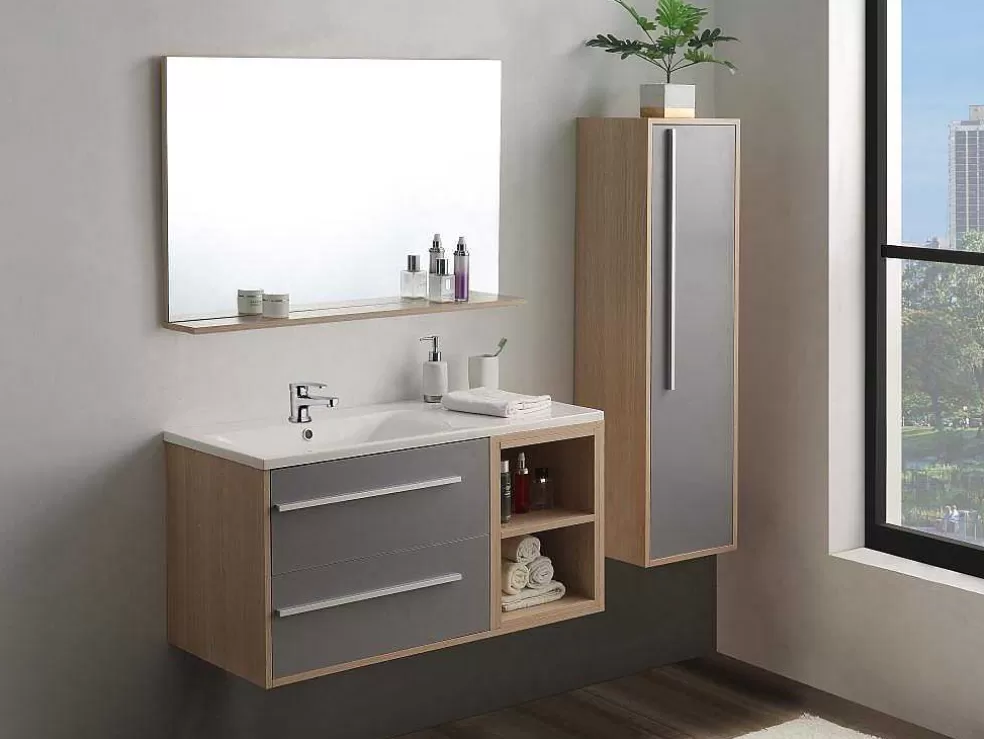Vente-unique Coluna Suspensa Para Casa De Banho Cor Natural Clara E Cinza, C35 X L30 X A120 Cm - Jasmine* Coluna De Casa De Banho