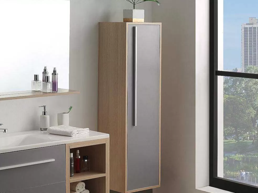 Vente-unique Coluna Suspensa Para Casa De Banho Cor Natural Clara E Cinza, C35 X L30 X A120 Cm - Jasmine* Coluna De Casa De Banho