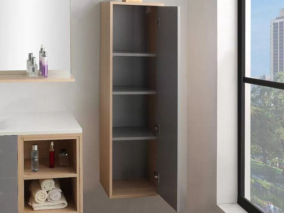 Vente-unique Coluna Suspensa Para Casa De Banho Cor Natural Clara E Cinza, C35 X L30 X A120 Cm - Jasmine* Coluna De Casa De Banho