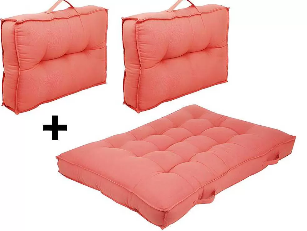OZAIA Conjunto 1 Colchão + 2 Almofadas Para Palates Em Algodao Cor Coral - Baila* Decoração De Jardim