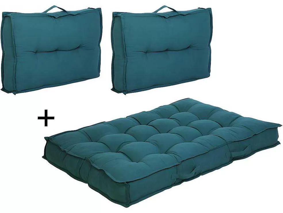 OZAIA Conjunto 1 Colchão + 2 Encostos Sofá De Paletes Em Algodao Azul - Baila* Decoração De Jardim