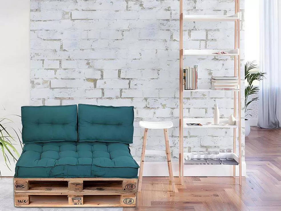 OZAIA Conjunto 1 Colchão + 2 Encostos Sofá De Paletes Em Algodao Azul - Baila* Decoração De Jardim