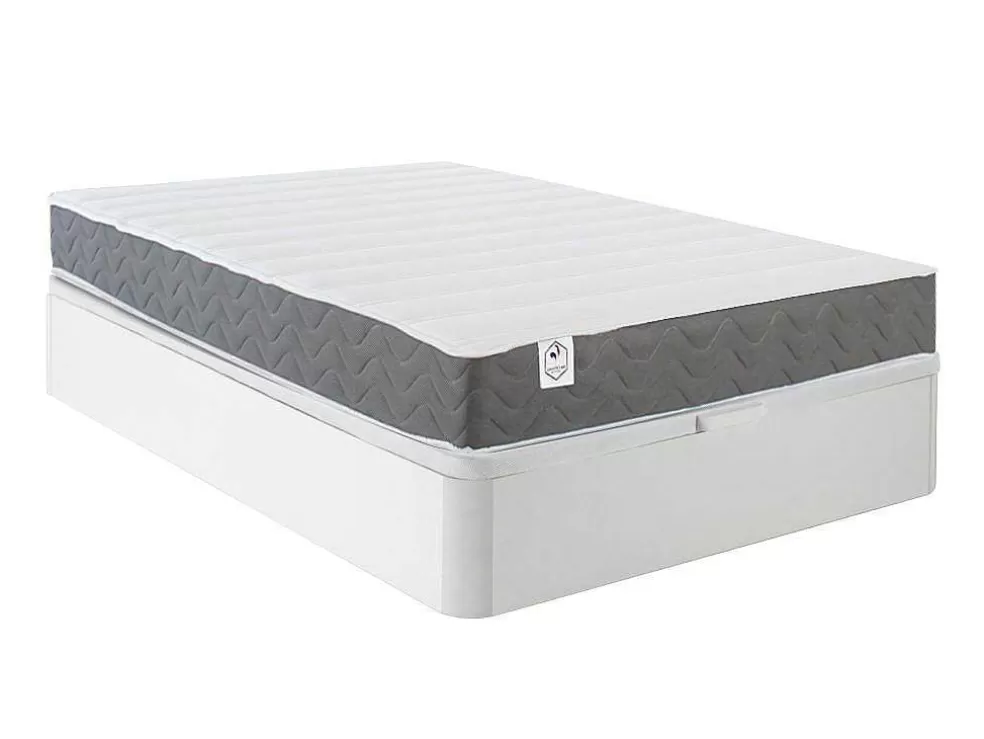 DREAMEA Conjunto Artigos De Cama 140 X 190 Cm Sommier Com Espaco De Arrumação Branco + Colchão De Espuma Hd - Heaven Da * Conjunto Colchão E Sommier