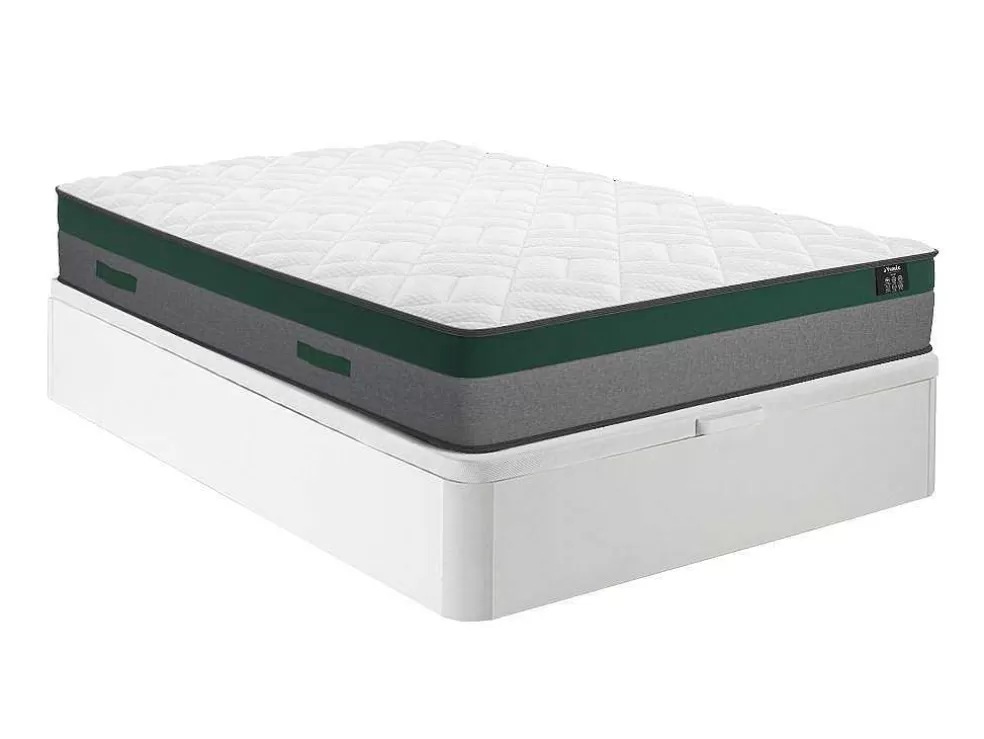 Ysmée Conjunto Artigos De Cama 160 X 200 Cm Sommier Com Espaco De Arrumação Branco + Colchão De Molas Ensacadas - Prestige Da Ysmee* Conjunto Colchão E Sommier