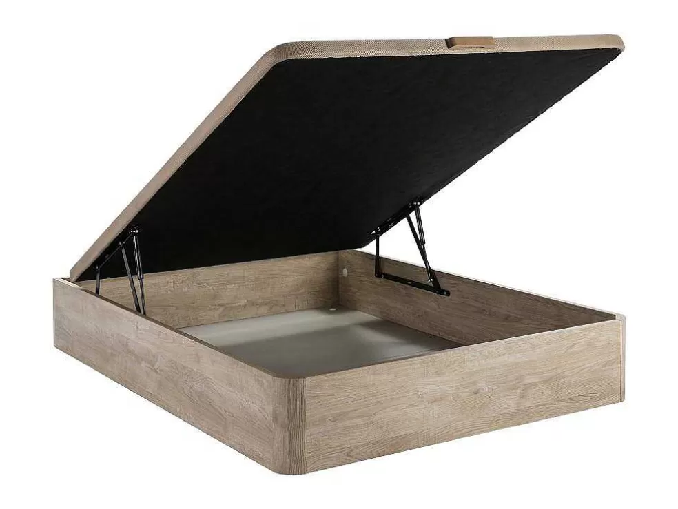 DREAMEA Conjunto Artigos De Cama 140 X 190 Cm Sommier Com Espaco De Arrumação Natural Claro + Colchão De Espuma Hd - Heaven Da * Conjunto Colchão E Sommier
