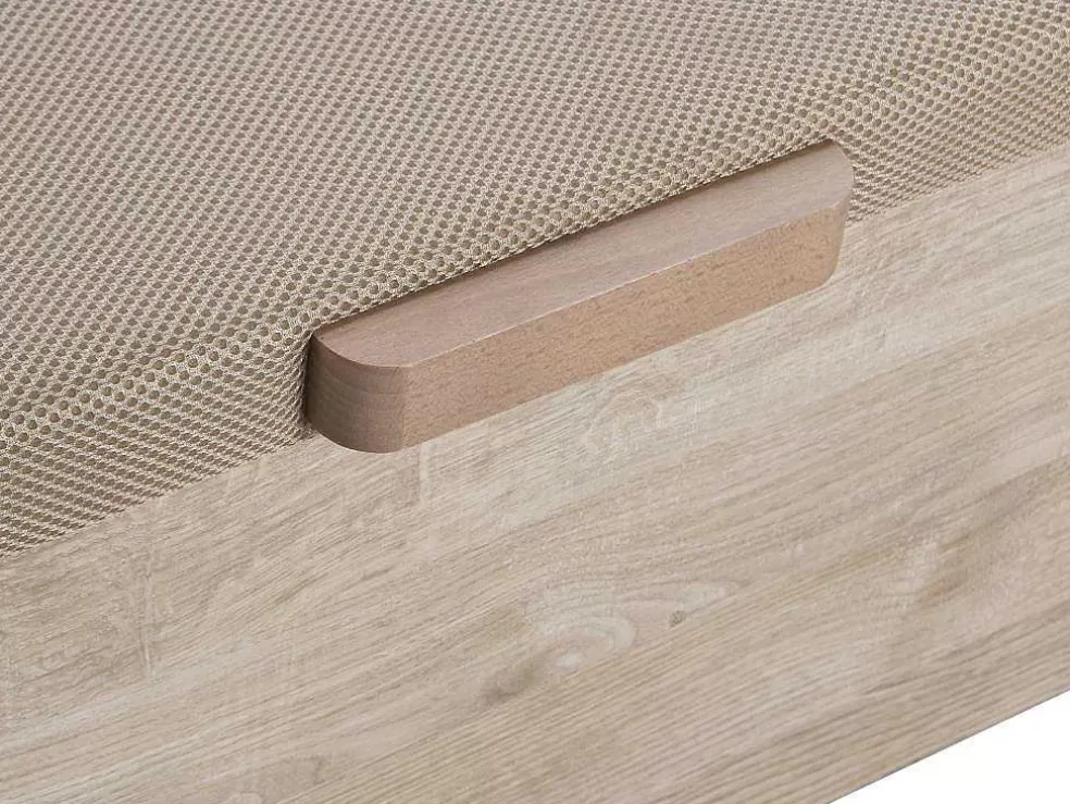 DREAMEA Conjunto Artigos De Cama 140 X 190 Cm Sommier Com Espaco De Arrumação Natural Claro + Colchão De Espuma Hd - Heaven Da * Conjunto Colchão E Sommier