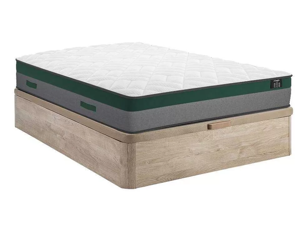 Ysmée Conjunto Artigos De Cama 160 X 200 Cm Sommier Com Espaco De Arrumação Natural Claro + Colchão De Molas Ensacadas - Prestige Da Ysmee* Conjunto Colchão E Sommier