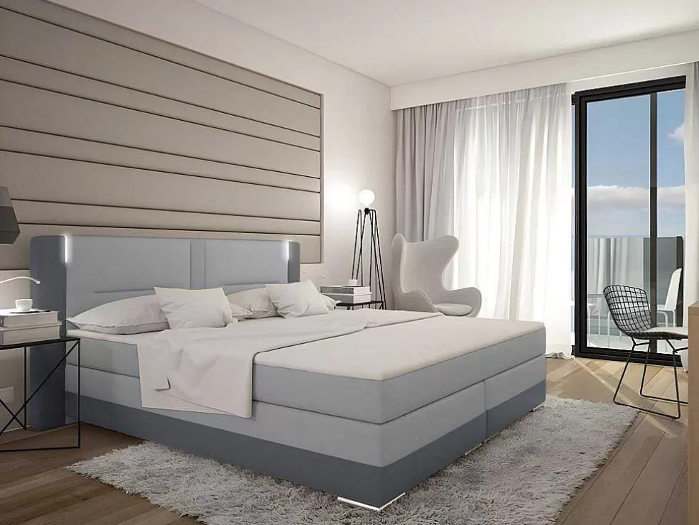 Ysmée Conjunto Boxspring - Cabeceira, Sommier, Colchão, Sobrecolchão - 160X200Cm - Pele Sintética - Antracite E Cinza Claro Asti* Cama Boxspring, Cama Continental