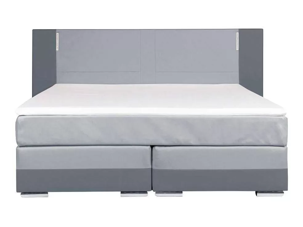 Ysmée Conjunto Boxspring - Cabeceira, Sommier, Colchão, Sobrecolchão - 160X200Cm - Pele Sintética - Antracite E Cinza Claro Asti* Cama Boxspring, Cama Continental