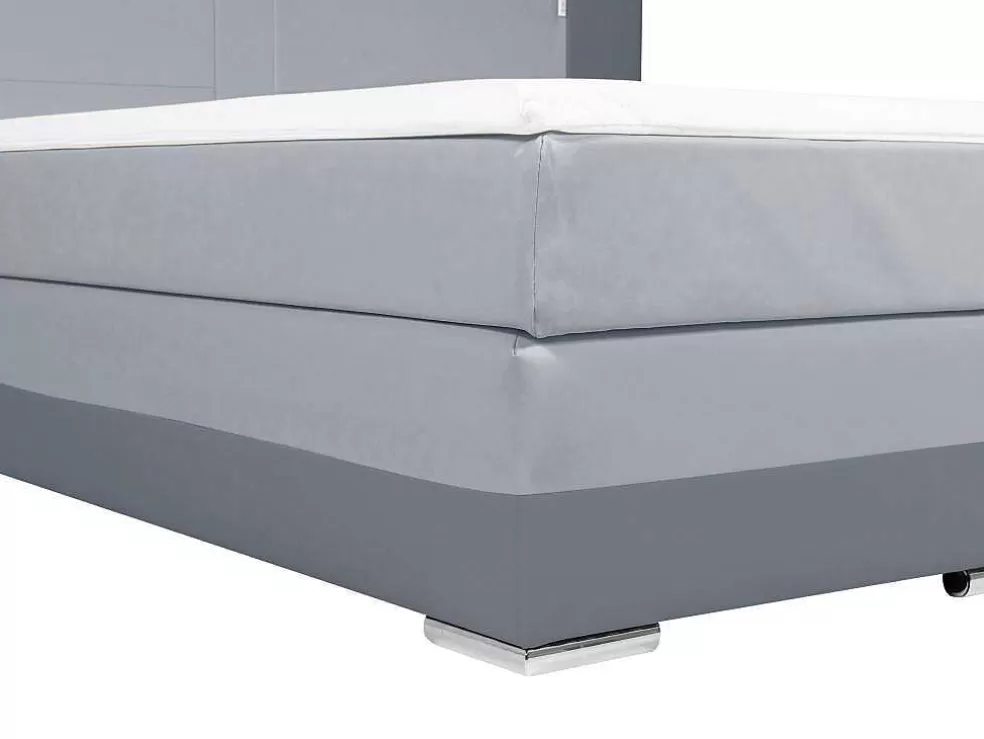 Ysmée Conjunto Boxspring - Cabeceira, Sommier, Colchão, Sobrecolchão - 160X200Cm - Pele Sintética - Antracite E Cinza Claro Asti* Cama Boxspring, Cama Continental