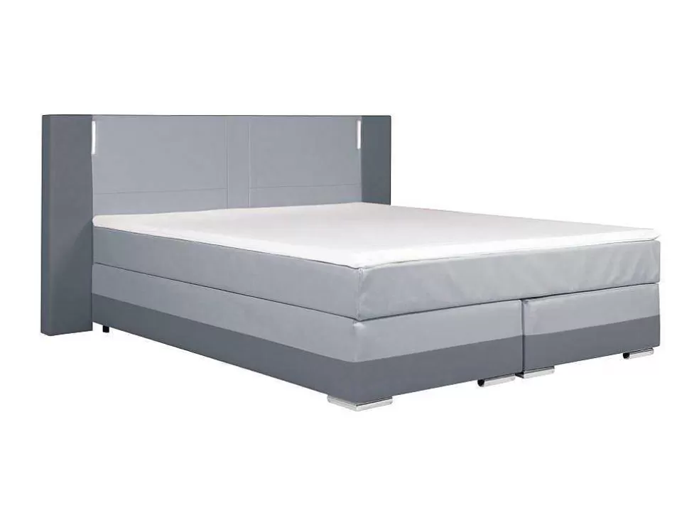 Ysmée Conjunto Boxspring - Cabeceira, Sommier, Colchão, Sobrecolchão - 160X200Cm - Pele Sintética - Antracite E Cinza Claro Asti* Cama Boxspring, Cama Continental